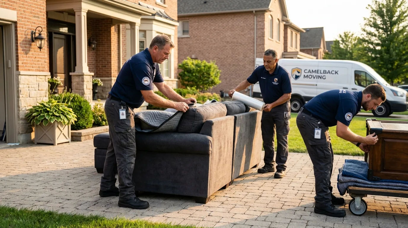 Large estate moving crew wrapping furniture in Springville, IA